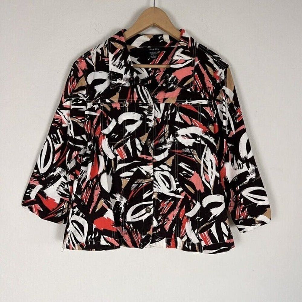 Kaktus Cotton Stretch Jacket Womens Vintage Y2K Black Abstract Paint Strokes Lrg